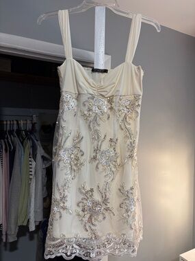 Lucy in the Sky Cream Beaded Mini Dress
